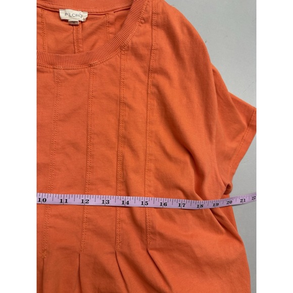 Anthropologie PILCRO Orange Pleated Swing Cotton T-Shirt. Sz L - Picture 4 of 15